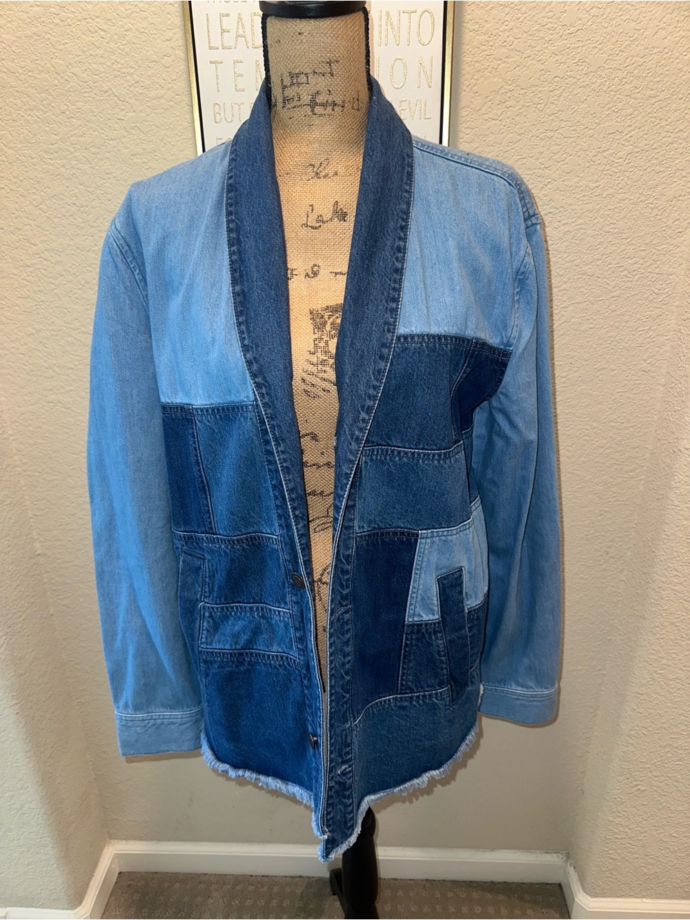 Sun + Stone Patchwork Denim Jacket in Mixed Blue